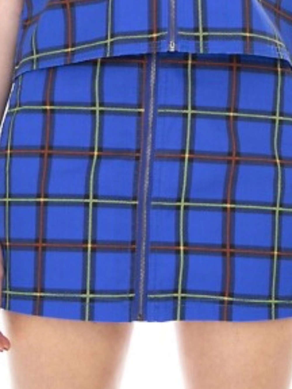 Obey Bailey Blue Plaid Zip-Front Mini Skirt